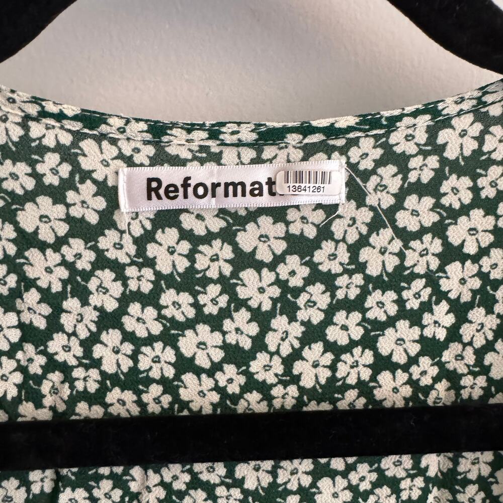 Reformation Floral Mini Wrap Dress Green White Side Tie Short Sleeve Sz XL - Picture 3 of 5